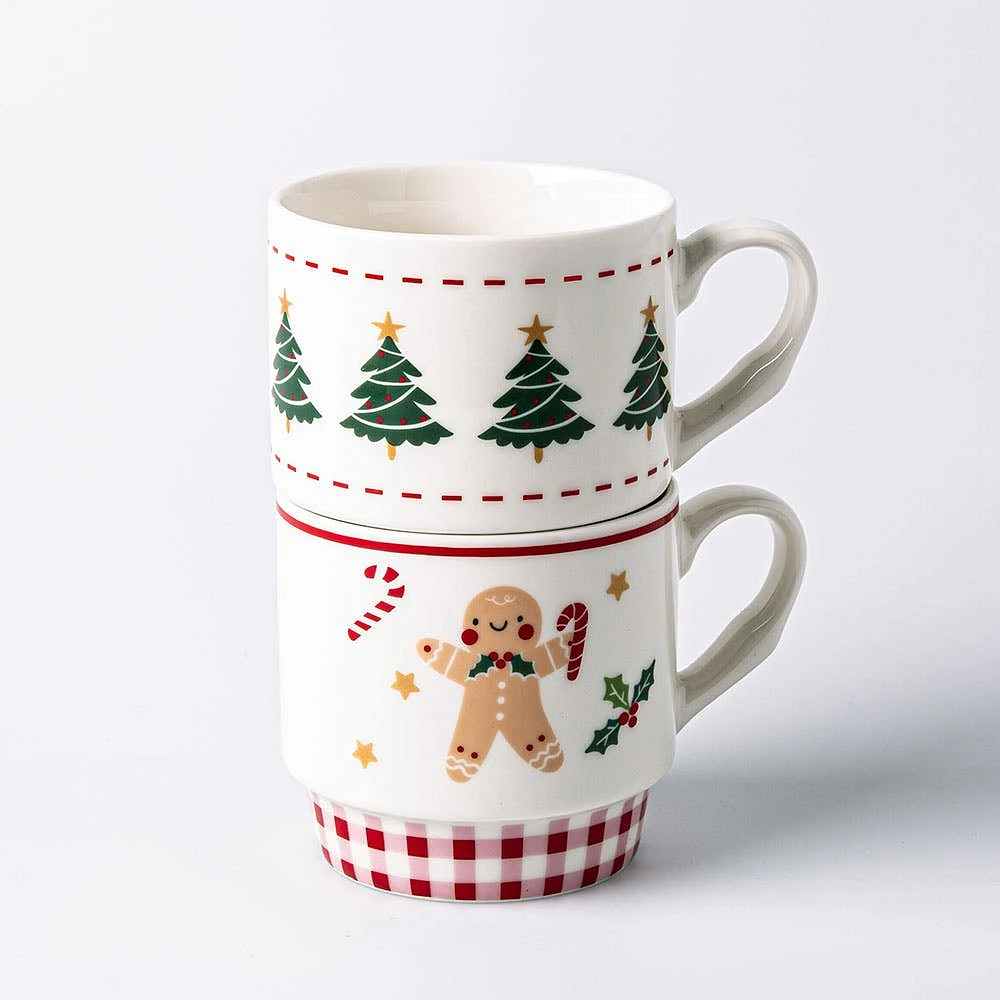 KSP Christmas Tradition 'Gingerbread & Tree' Ceramic Mug - Set of 2