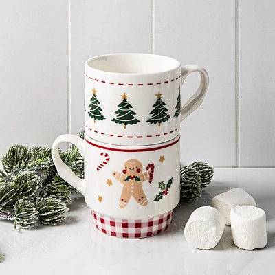 KSP Christmas Tradition 'Gingerbread & Tree' Ceramic Mug - Set of 2