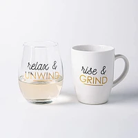 KSP Inspo 'Grind/Unwind' Mug and Glass Gift Set - Set of 2