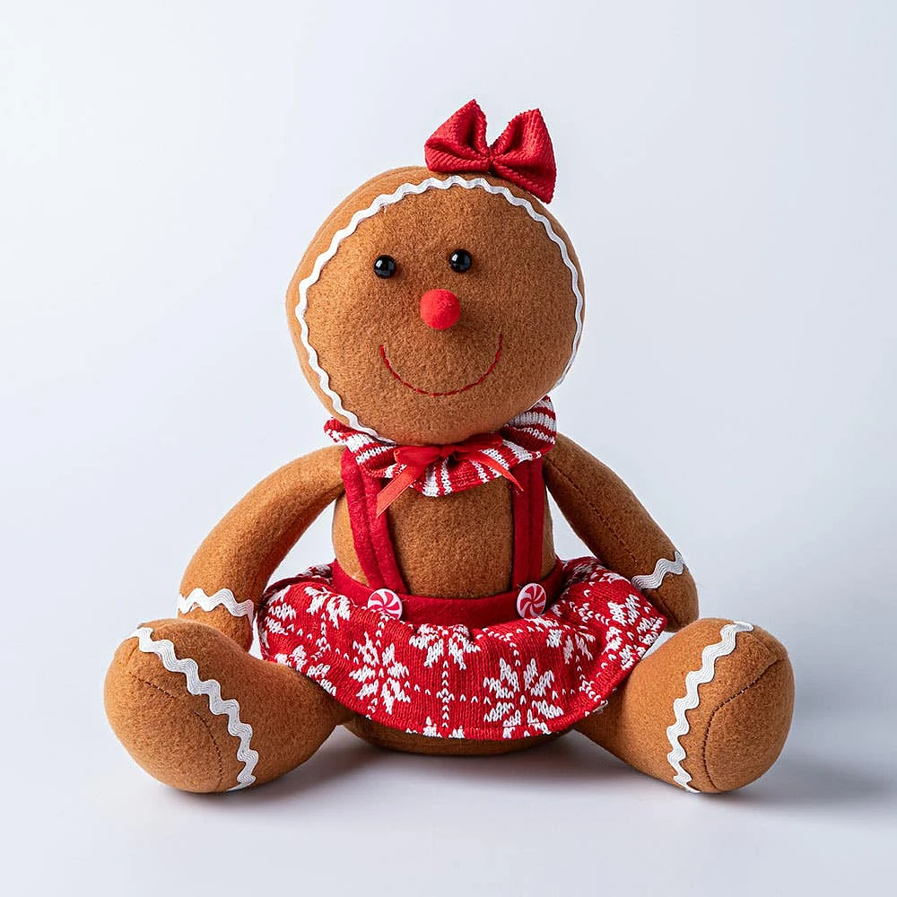 KSP Christmas Gingerbread 'Bow' Seated Fabric Figurine 10"