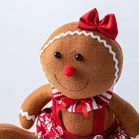 KSP Christmas Gingerbread 'Bow' Seated Fabric Figurine 10"