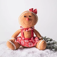 KSP Christmas Gingerbread 'Bow' Seated Fabric Figurine 10"