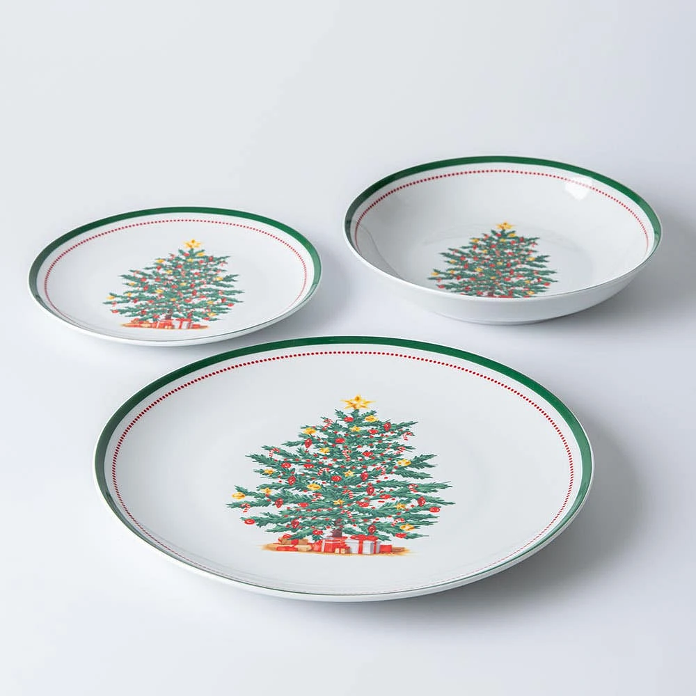 KSP Christmas Noel 'Evergreen' Porcelain Dinnerware Set - Set of 12