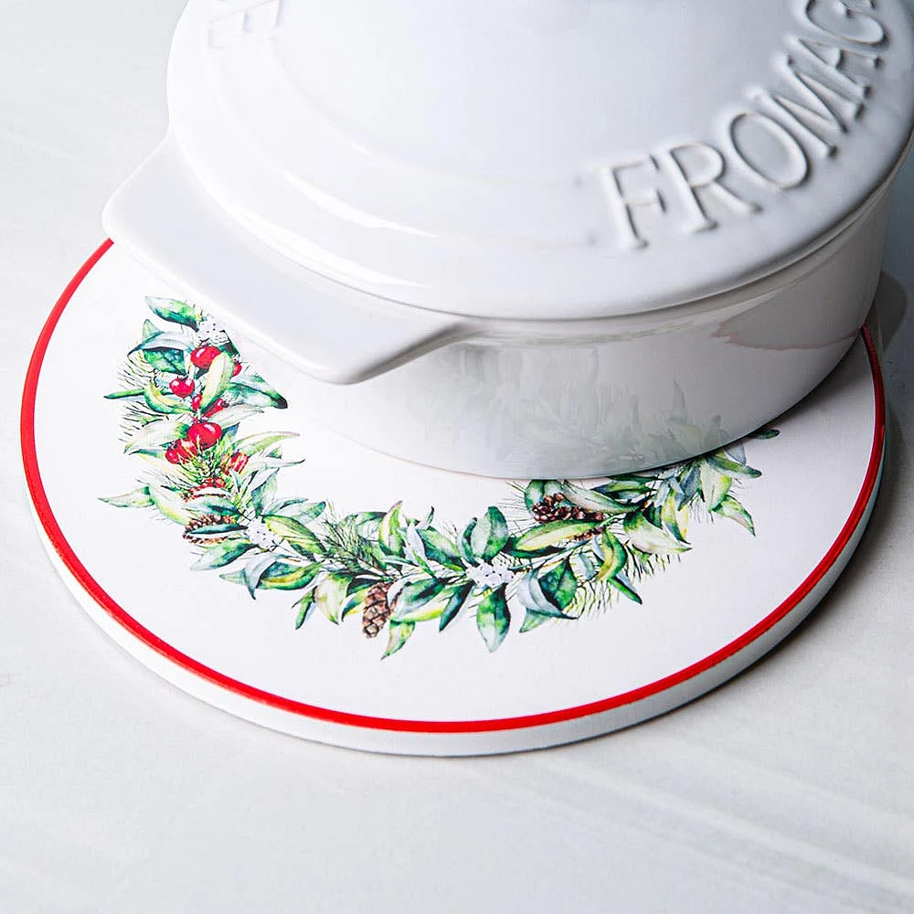 KSP Christmas Tessera 'Wreath with Bow' Printed Ceramic Trivet 20cm