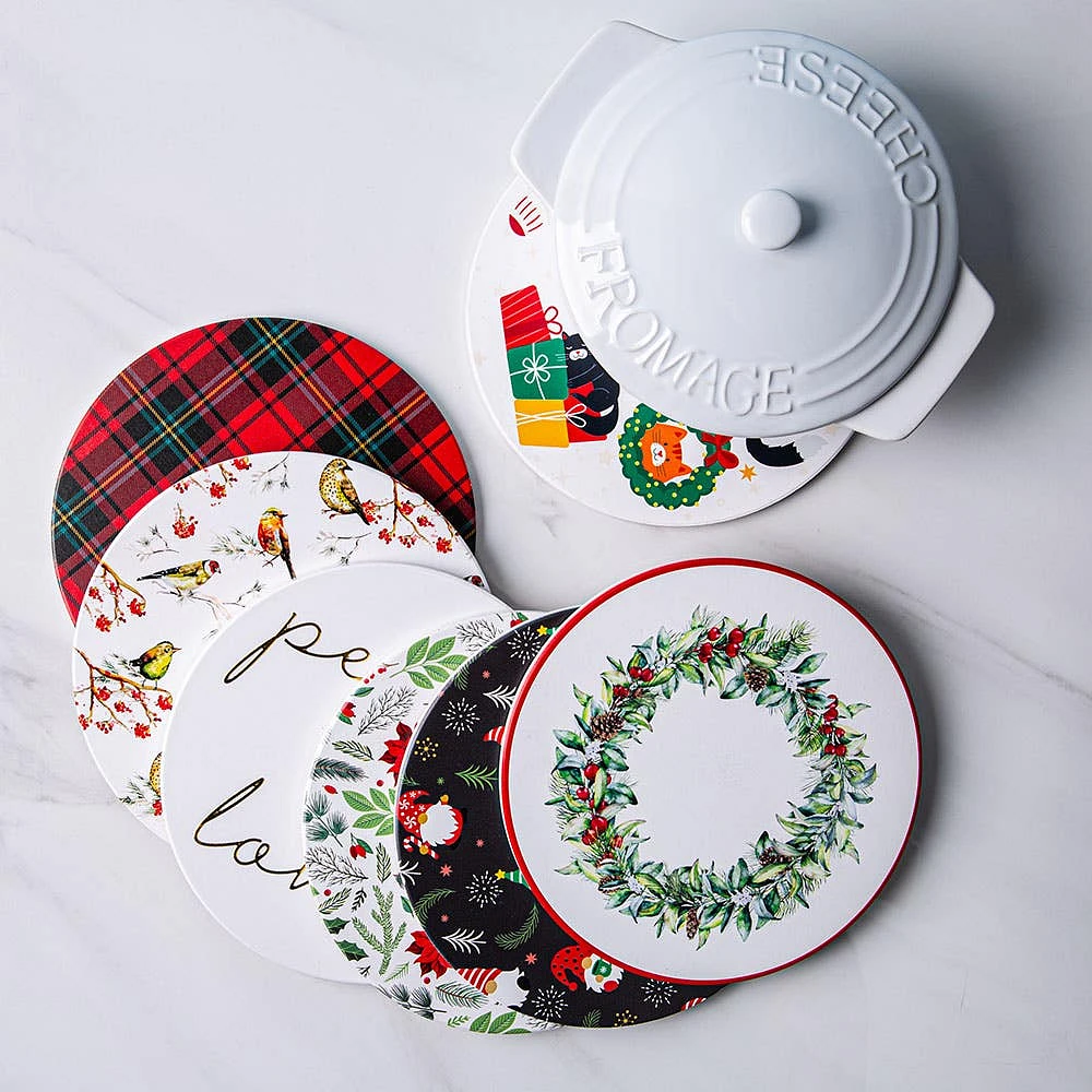 KSP Christmas Tessera 'Wreath with Bow' Printed Ceramic Trivet 20cm