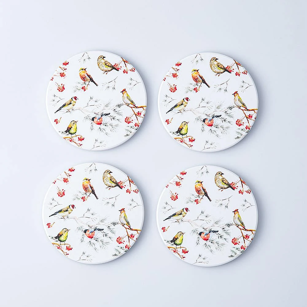 KSP Ceramica 'Oiseaux' Printed Ceramic Coaster - Set/4 (Multi Colour)