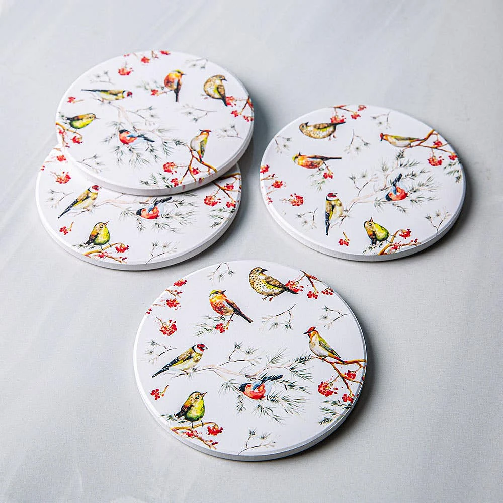 KSP Ceramica 'Oiseaux' Printed Ceramic Coaster - Set/4 (Multi Colour)