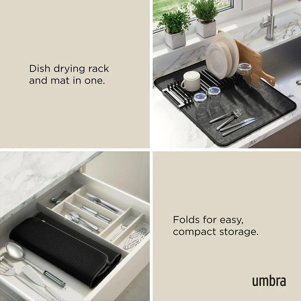 Umbra Udry Microfibre Drying Mat with Rack - Black (24x18")