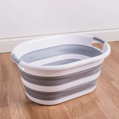 KSP Pop N Fold Space Saving Laundry Basket (White/Grey)