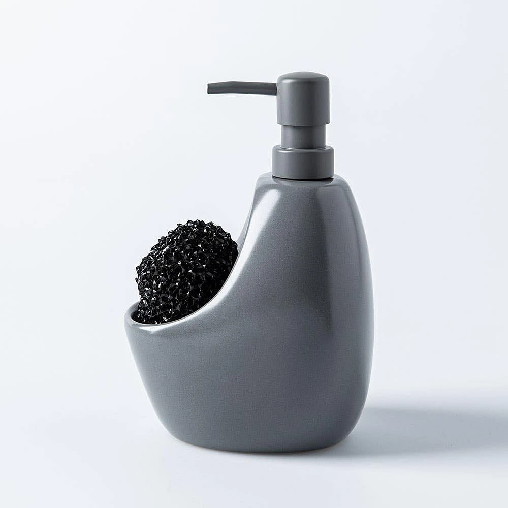 Umbra Joey Ceramic Soap Pump with Scrubber (Charcoal)