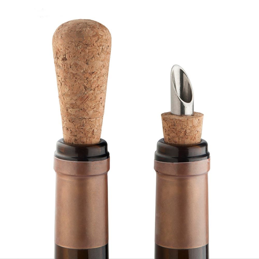 Final Touch Apertif Cork and Pour Stopper-Pourer - Set of 2 (Brown)