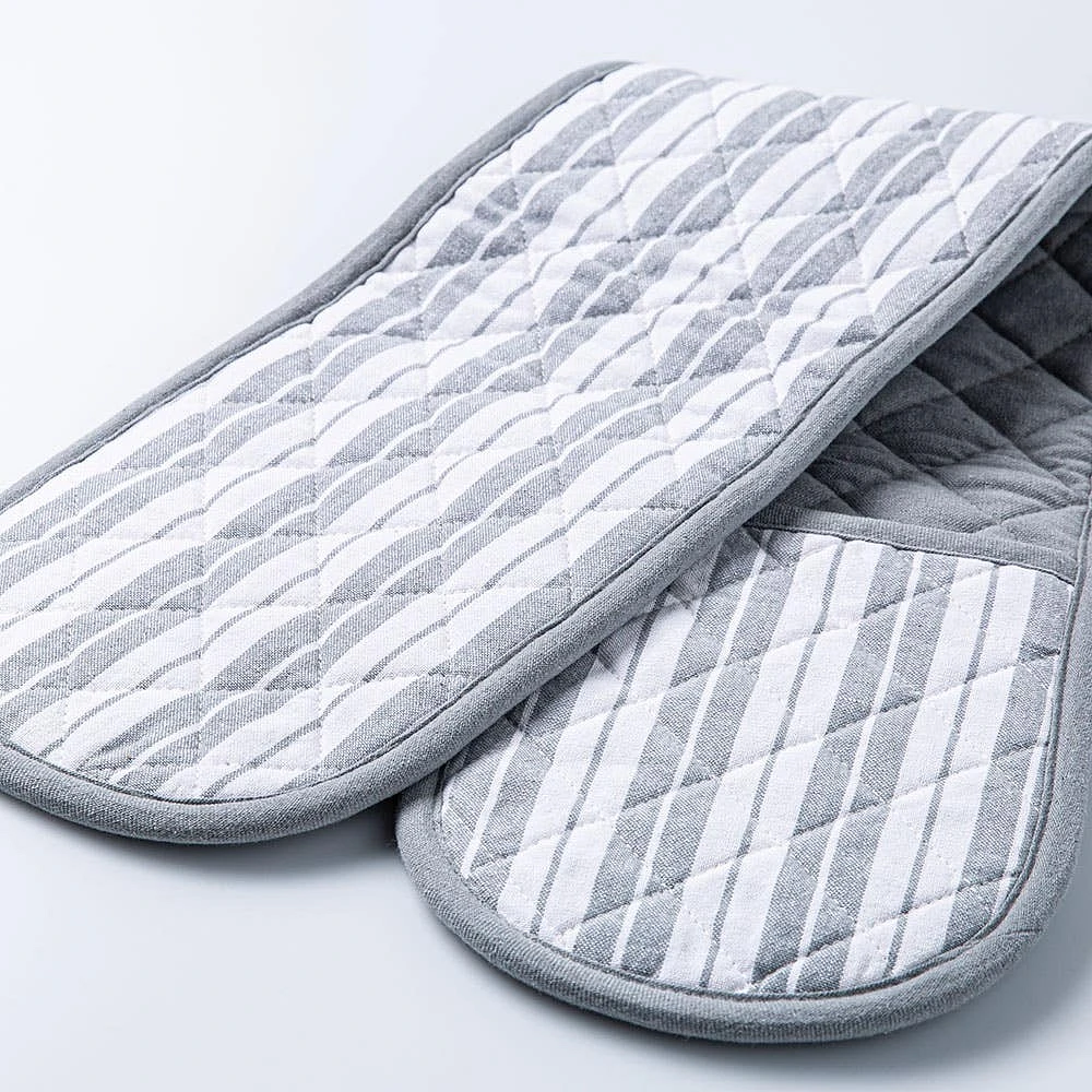 KSP Classic Stripe 100% Cotton Double Oven Mitt (Light Grey)