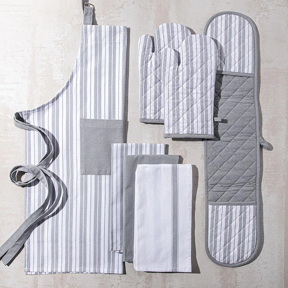 KSP Classic Stripe 100% Cotton Double Oven Mitt (Light Grey)