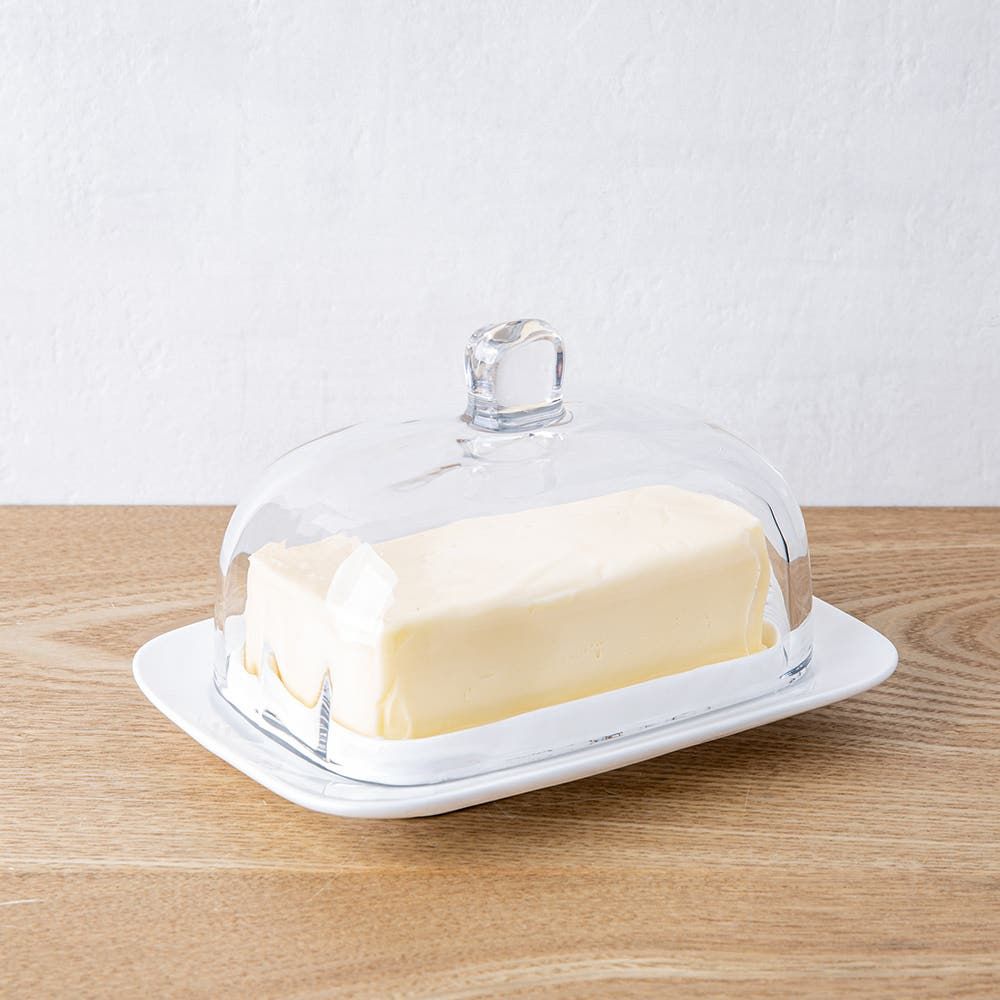 KSP Farm House Butter Dish with Glass Lid (White/Clear)