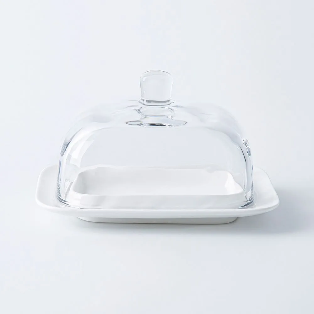 KSP Farm House Butter Dish with Glass Lid (White/Clear)