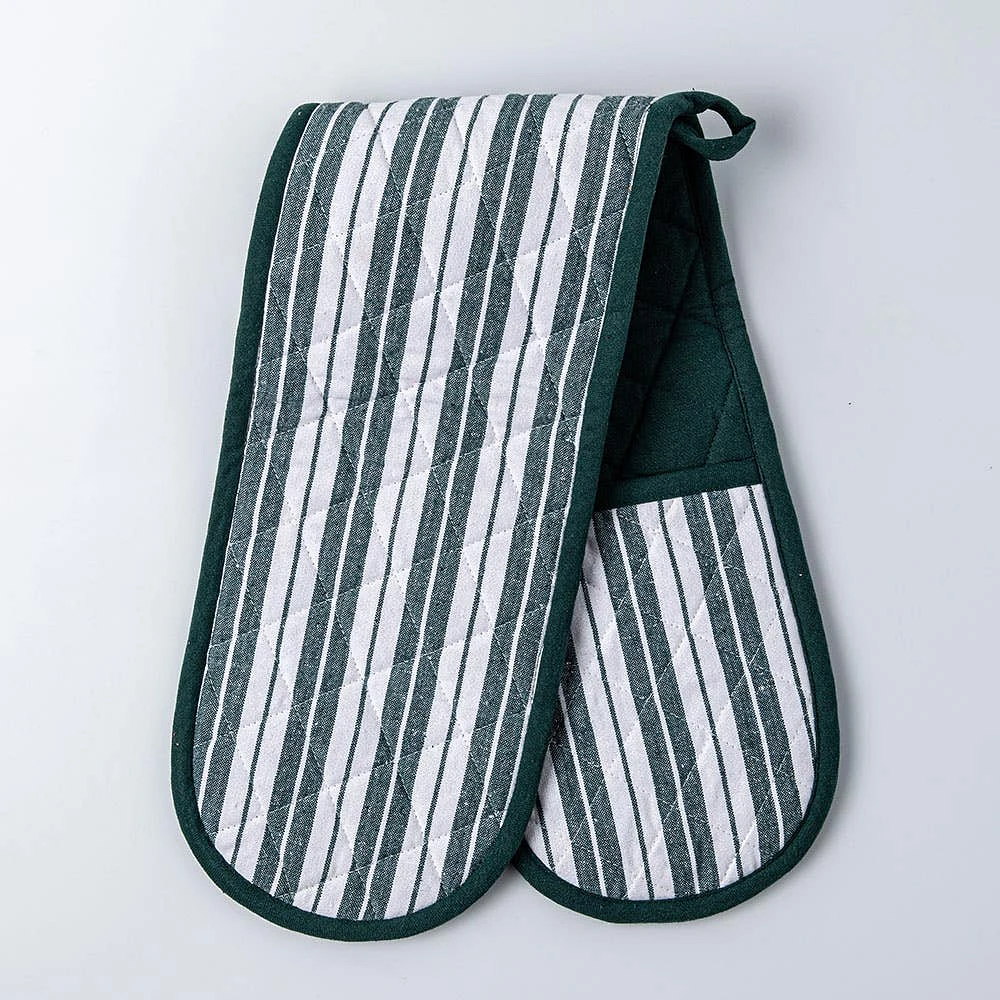 KSP Classic Stripe 100% Cotton Double Oven Mitt (Dark Green)