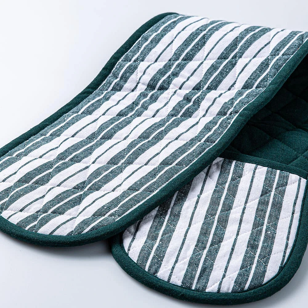 KSP Classic Stripe 100% Cotton Double Oven Mitt (Dark Green)