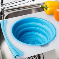 KSP Chop 'N Wash Poly Cutting Board with Colander (Light Blue)
