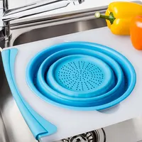 KSP Chop 'N Wash Poly Cutting Board with Colander (Light Blue)