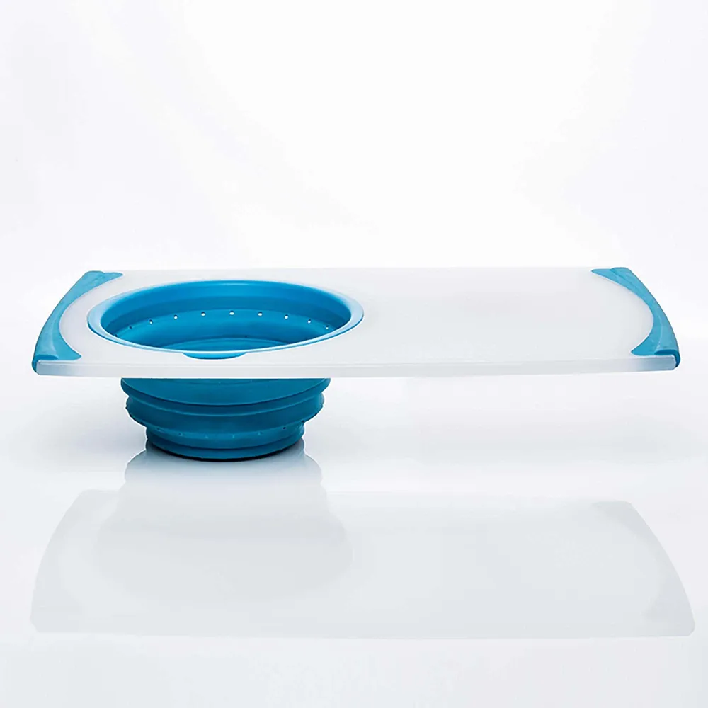 KSP Chop 'N Wash Poly Cutting Board with Colander (Light Blue)