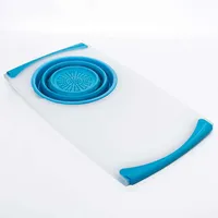 KSP Chop 'N Wash Poly Cutting Board with Colander (Light Blue)