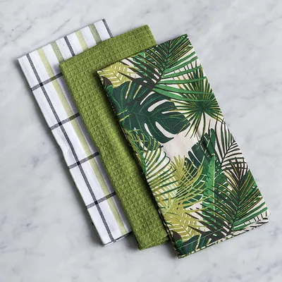 Harman Combo 'Palm Leaf' Cotton Kitchen Towel - Set of 3 (Green)