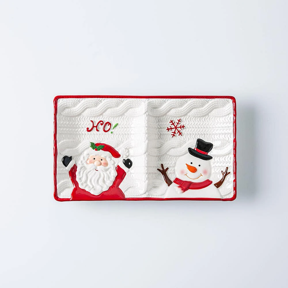 KSP Christmas Knit 'Santa & Snowman' Two-Section Platter 28x16cm