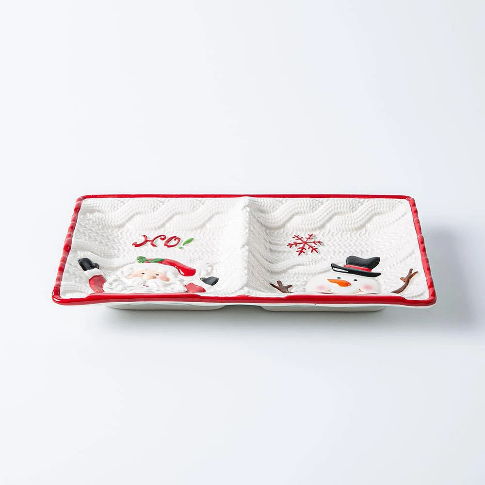 KSP Christmas Knit 'Santa & Snowman' Two-Section Platter 28x16cm