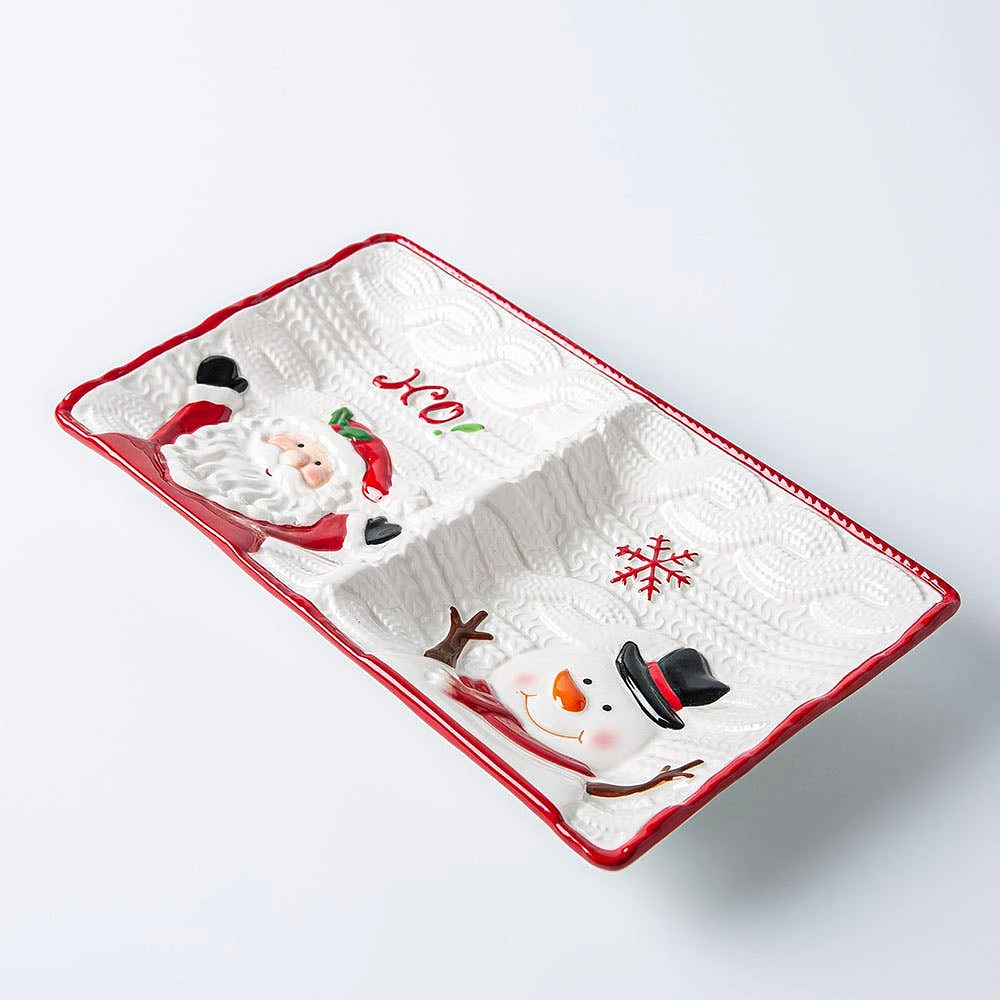 KSP Christmas Knit 'Santa & Snowman' Two-Section Platter 28x16cm