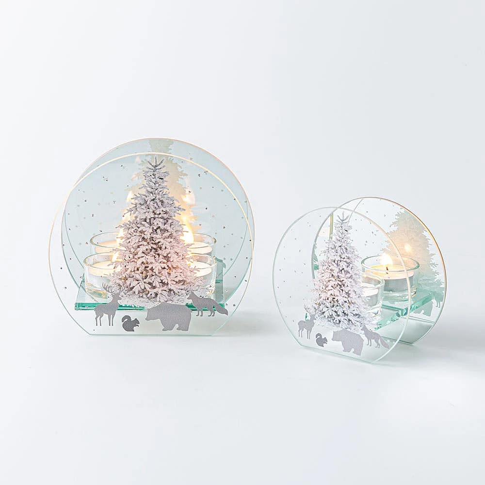 KSP Christmas Mirror 'Winter Tree' Glass Tealight Holder -Light