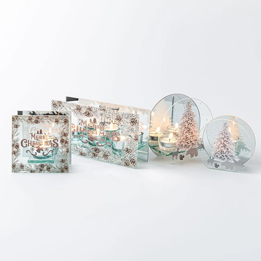 KSP Christmas Mirror 'Winter Tree' Glass Tealight Holder -Light