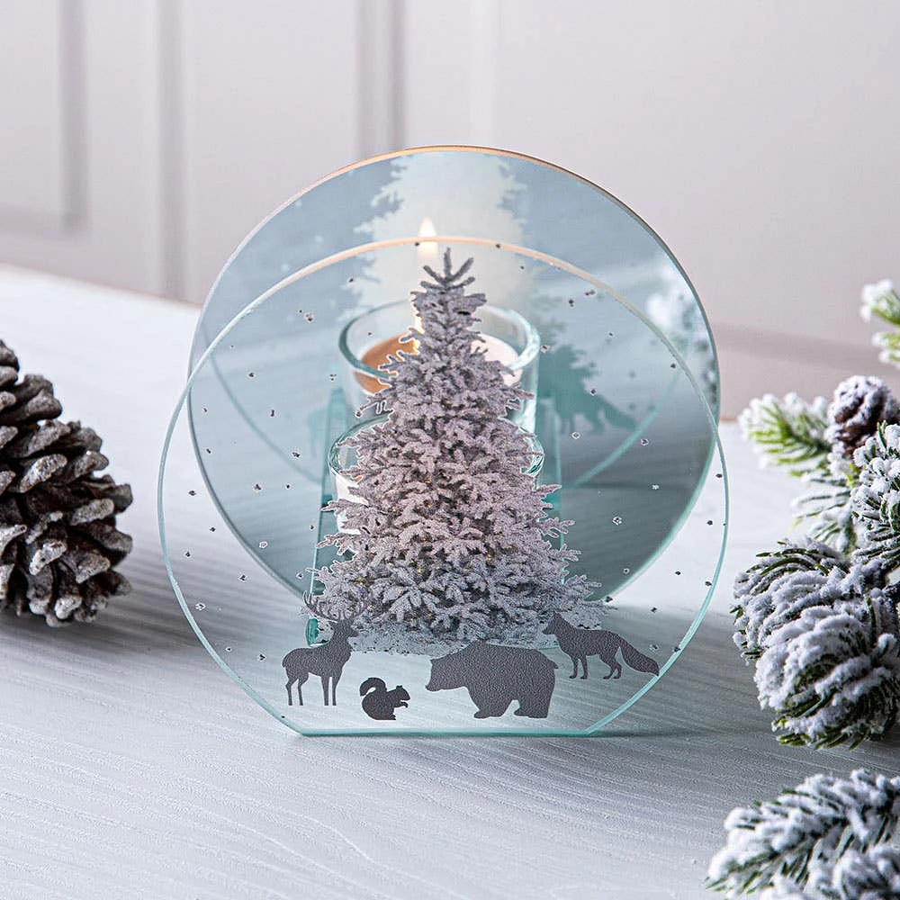 KSP Christmas Mirror 'Winter Tree' Glass Tealight Holder -Light