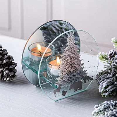 KSP Christmas Mirror 'Winter Tree' Glass Tealight Holder -Light