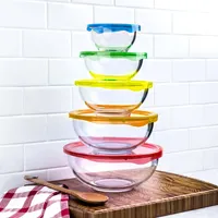 KSP Vibe Glass Mixing Bowl with Lids - Set of 10 (Multi Colour)
