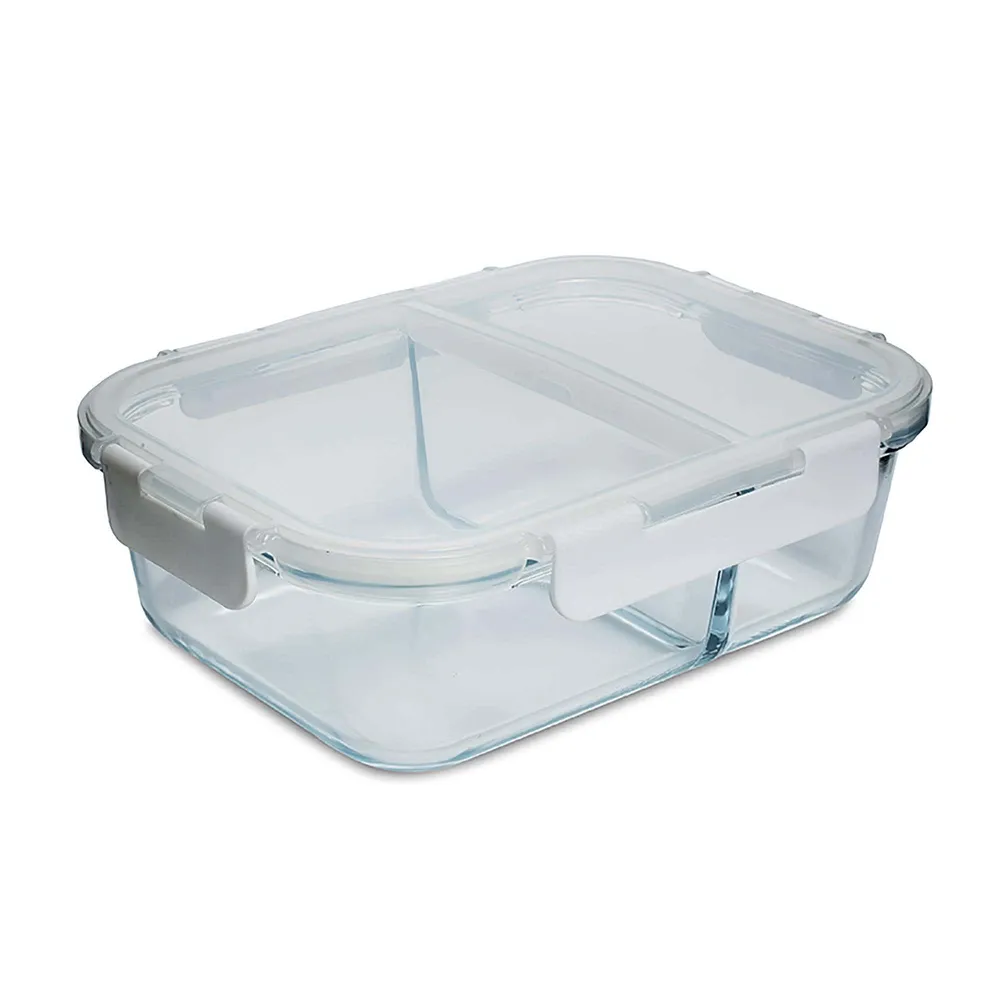 KSP Divided Glass 1.5L Storage Container (Clear/White)