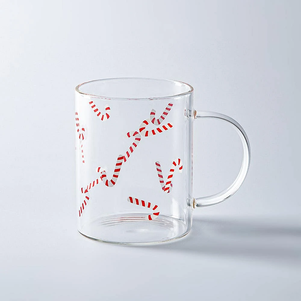 KSP Christmas 'Candy Cane' Borosilicate Glass Mug S/2 (Clear/Wht/Red)