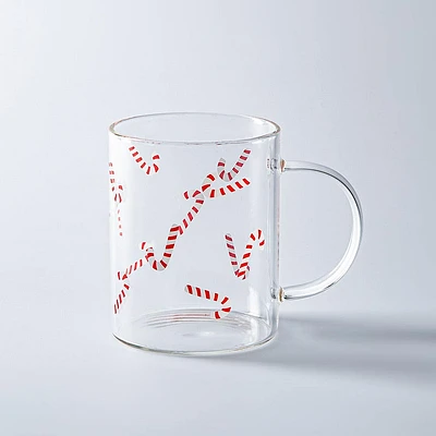 KSP Christmas 'Candy Cane' Borosilicate Glass Mug S/2 (Clear/Wht/Red)