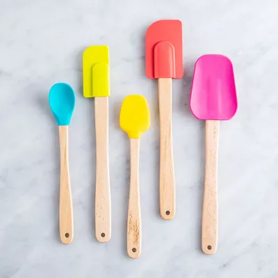 Luciano Gourmet Brights Silicone Spatula with Wood Handle - Set of 5