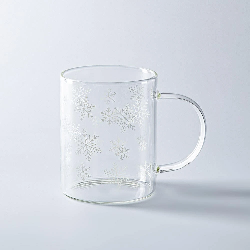 KSP Christmas 'Snowflake' Borosilicate Glass Mug - Set/2 (Clear/White)