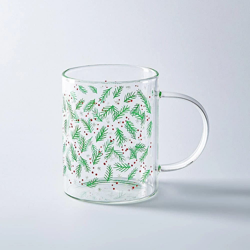 KSP Christmas 'Sprig' Borosilicate Glass Mug - Set of 2 (Multi Colour)