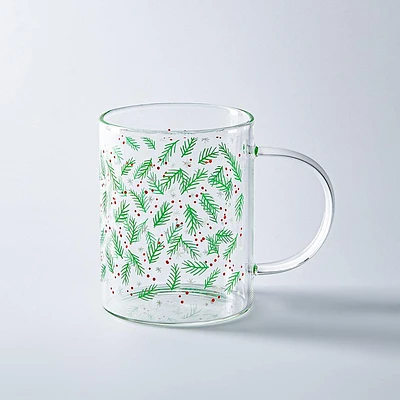 KSP Christmas 'Sprig' Borosilicate Glass Mug - Set of 2 (Multi Colour)