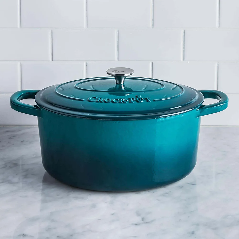 Crock Pot Artisan 2-Tone Cast Iron Oval 6.6L Dutch Oven (Teal)