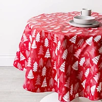 Easycare Christmas 'Holiday Wonder' Vinyl Tablecloth 60" Dia (Red/Wht)