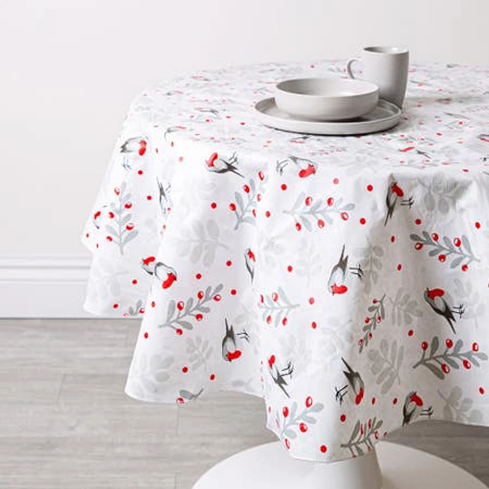 Easycare Christmas 'Festive Birds' Vinyl Tablecloth 60" Dia (Multi)