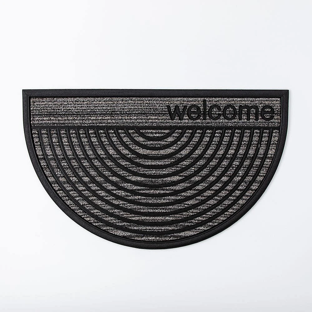 KSP Tufted Rubber Backed 'Welcome' Doormat Semi-Circle (Grey)