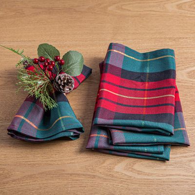 Harman Christmas Traditional Check Napkin - Set of 4 (Red/Green)