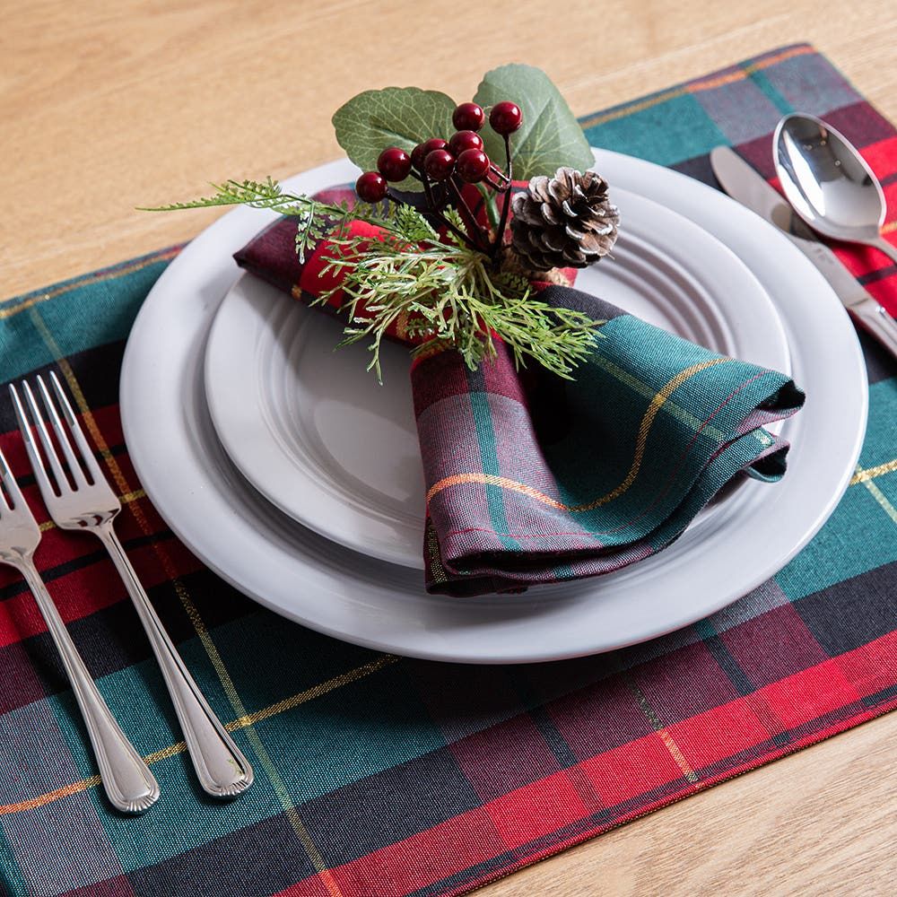 Harman Christmas Traditional Check Napkin - Set of 4 (Red/Green)