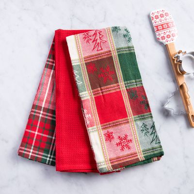 Harman Christmas 'Christmas Check' Cotton Kitchen Towel 18x26" - Set/3