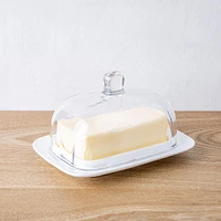 KSP Farm House Porcelain Butter Dish with Glass (White/Clear)