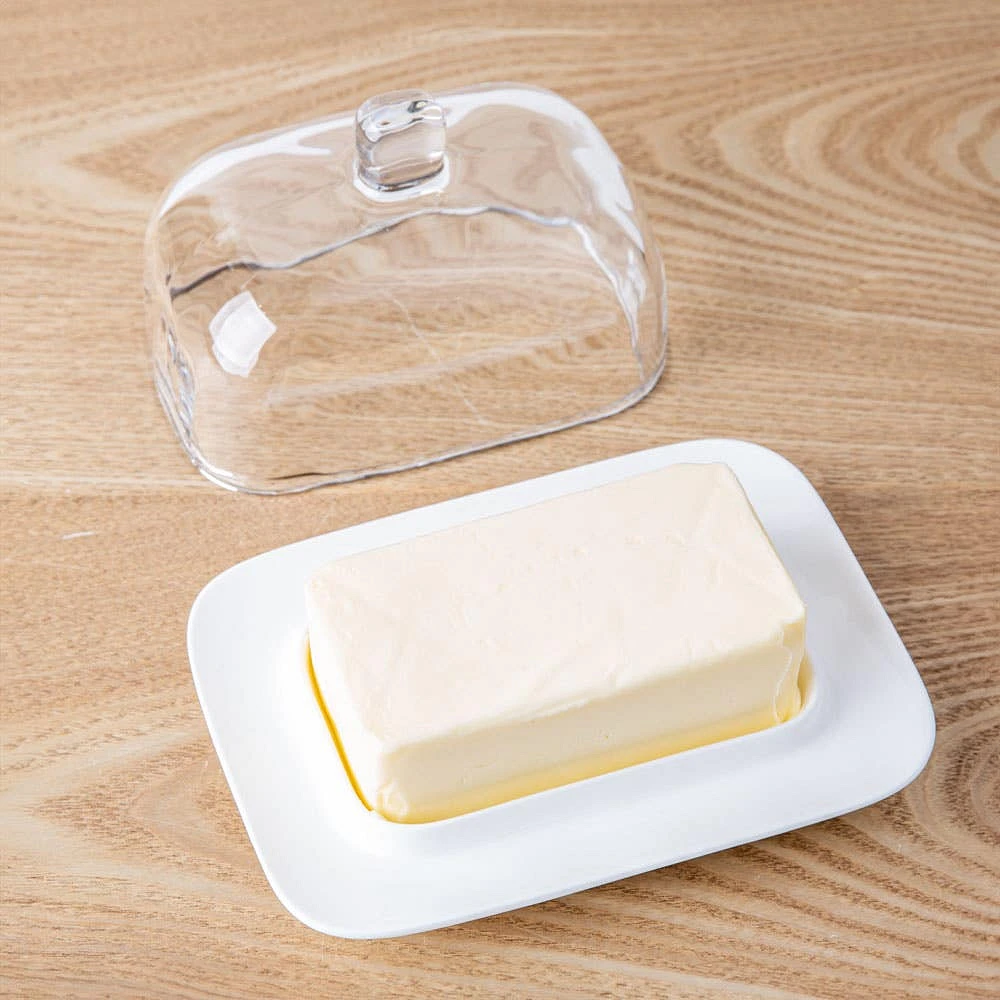 KSP Farm House Porcelain Butter Dish with Glass (White/Clear)